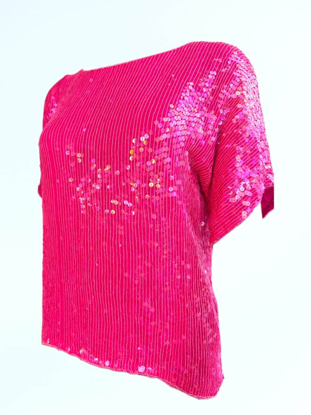 Vintage Joseph Le Bon Pink Sequin Silk Top Glam Party Y2K Blouse